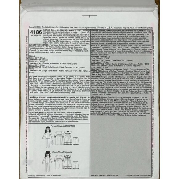 Sophie & Her Everyday Clothes Pattern For Ragtime Dolls By McCalls Crafts - Picture 2 of 2